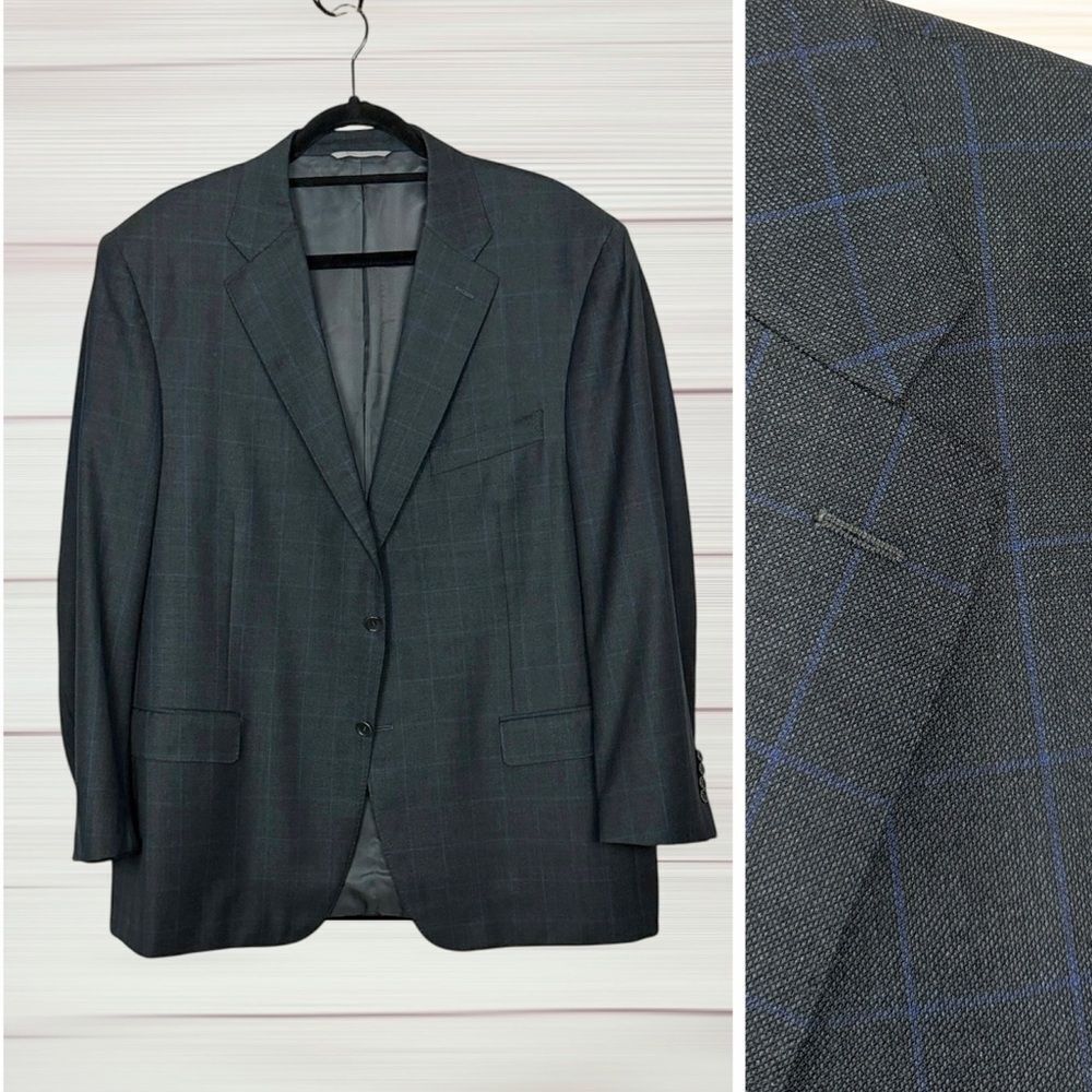 Canali Mens Blazer Gray Check Wool Suit Jacket Italy Cupro Lined Classic 48R